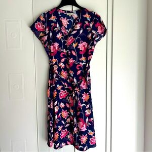 Loft floral midi dress flutter sleeve washable tie waist 6 Petite